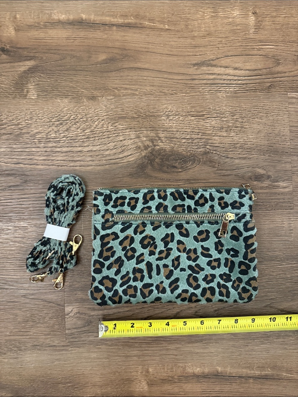Leopard Print Crossbody Clutch in Teal and Brown